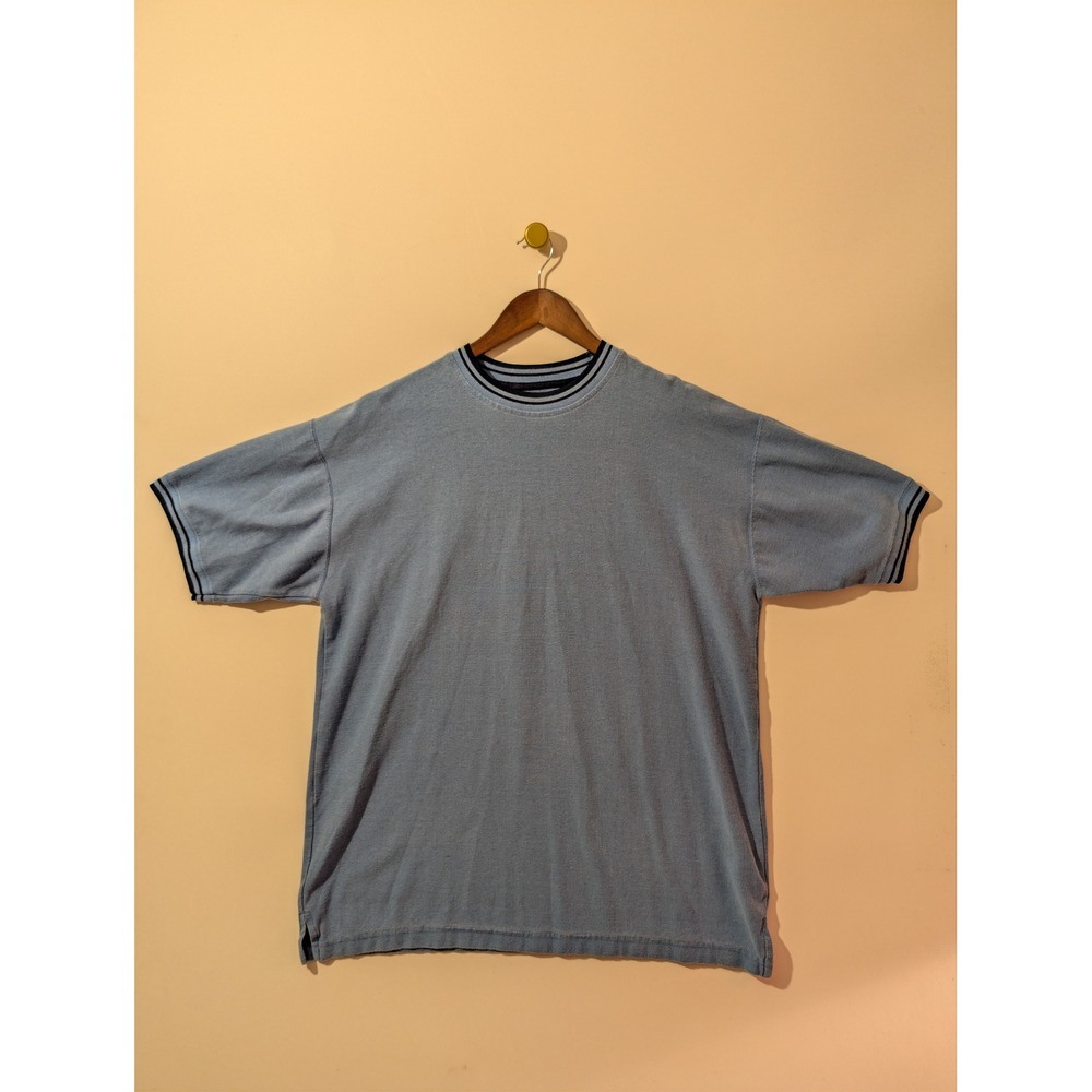 Ferruche NYC Textured Knit Shirt Mens Large Blue Excellent Ringer Streetwear